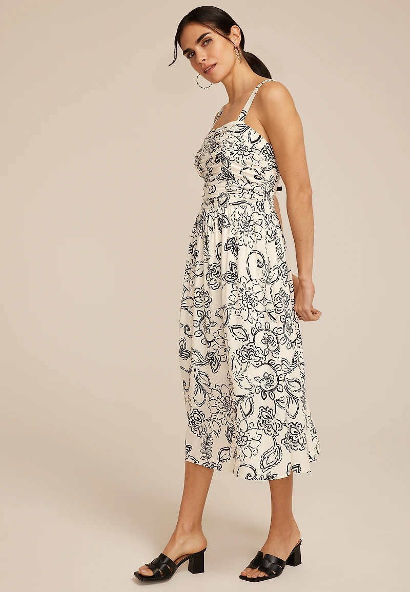 Bare Ruched Square Neck Midi Dress