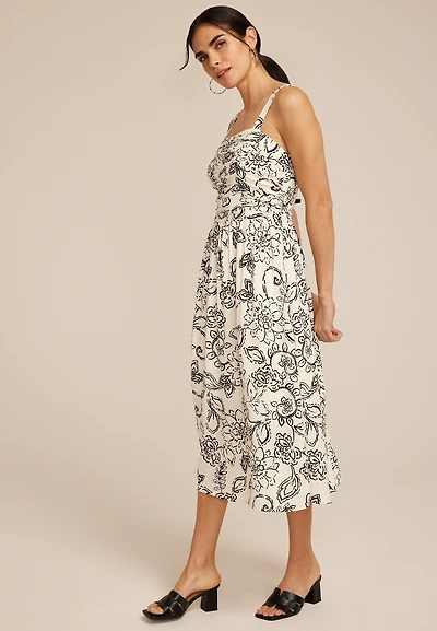 Bare Ruched Square Neck Midi Dress