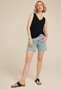 Embellished Satin Trim V Neck Tank Top