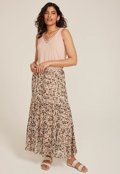 Embellished Satin Trim V Neck Tank Top