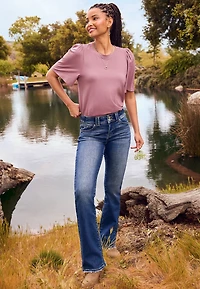 KanCan™ Mid Rise Double Button Frayed Hem Bootcut Jean