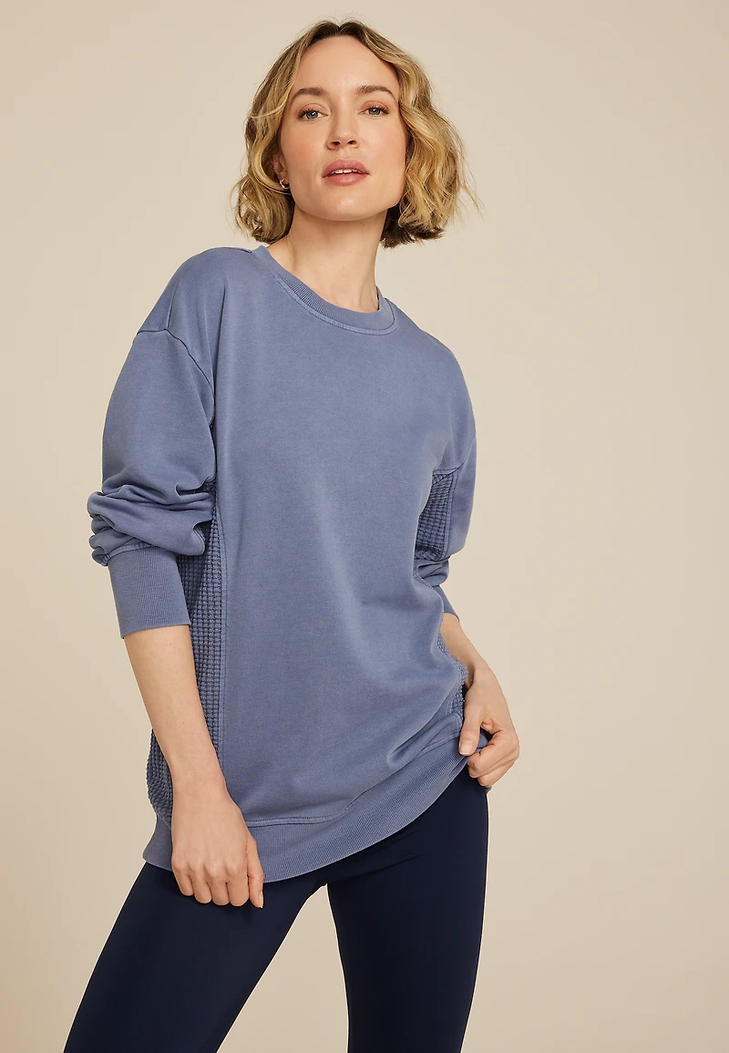 Waffle Mix Crew Neck Tunic Sweatshirt