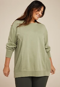 Plus Waffle Mix Crew Neck Tunic Sweatshirt