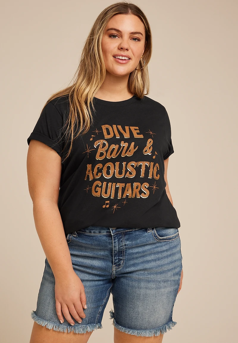 Plus Dive Bars Acoustic Guitar Classic Fit Graphic Tee