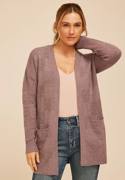 90s Checkered Open Front Cardigan