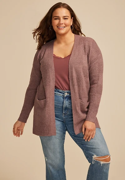 Plus 90s Checkered Open Front Cardigan