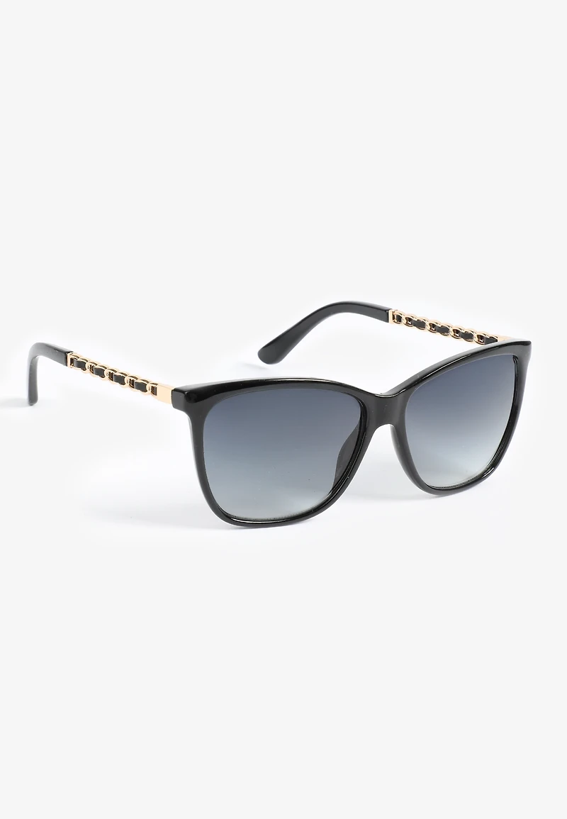 Black And Gold Chain Link Cat Eye Sunglasses