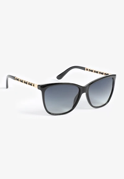 Black And Gold Chain Link Cat Eye Sunglasses