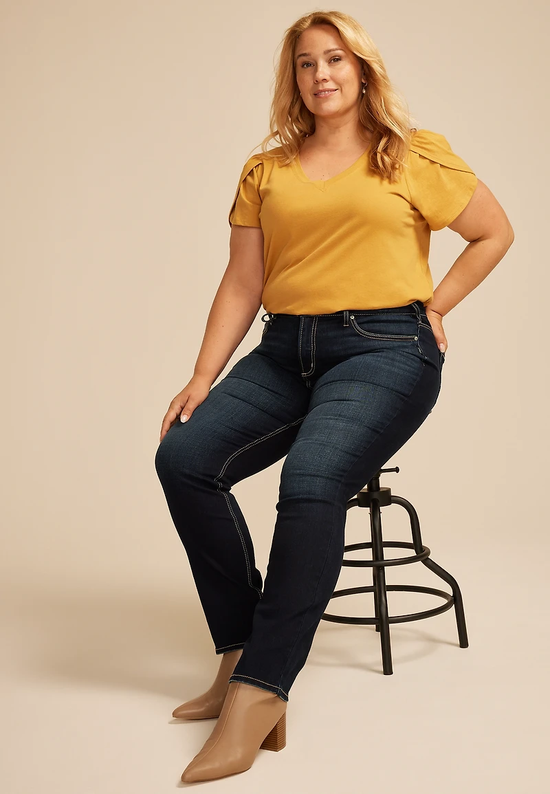 Plus Silver Jeans Co.® Dark Suki Curvy Mid Rise Luxe Stretch Straight Jean