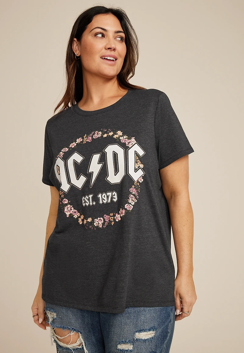 Plus Floral ACDC Classic Fit Graphic Tee