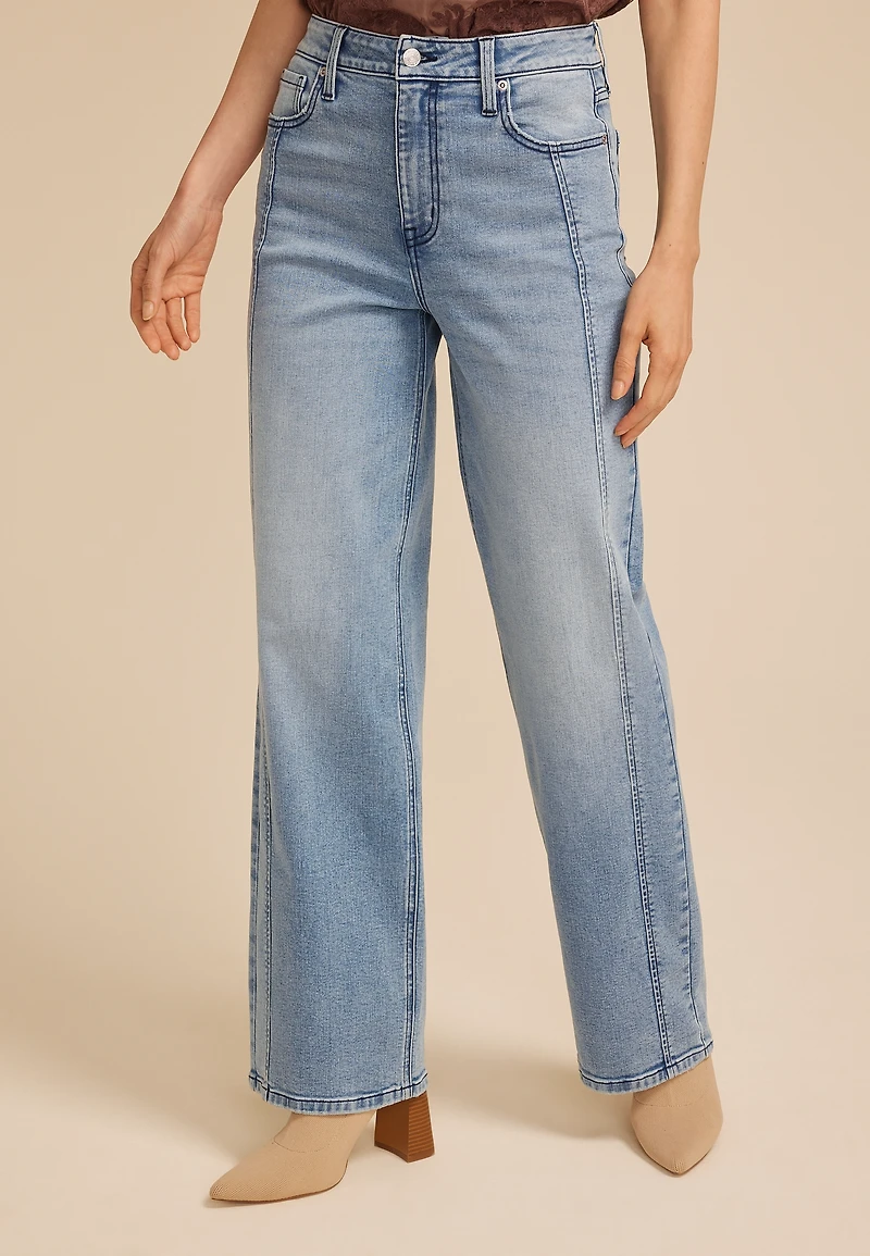 High Rise Side Seam Wide Leg Jean