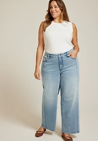 Plus High Rise Side Seam Wide Leg Jean