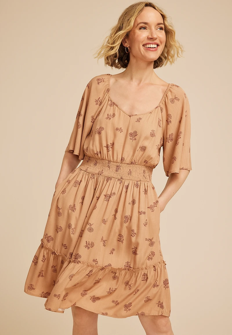 Floral Flutter Textured Skater Dress