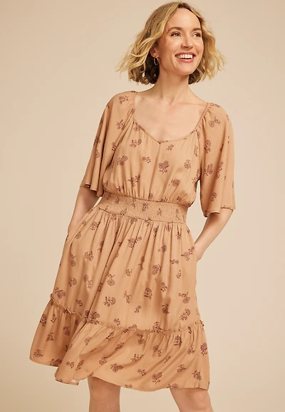 Floral Flutter Textured Skater Dress