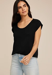 Grommet Shoulder Scoop Neck Tee