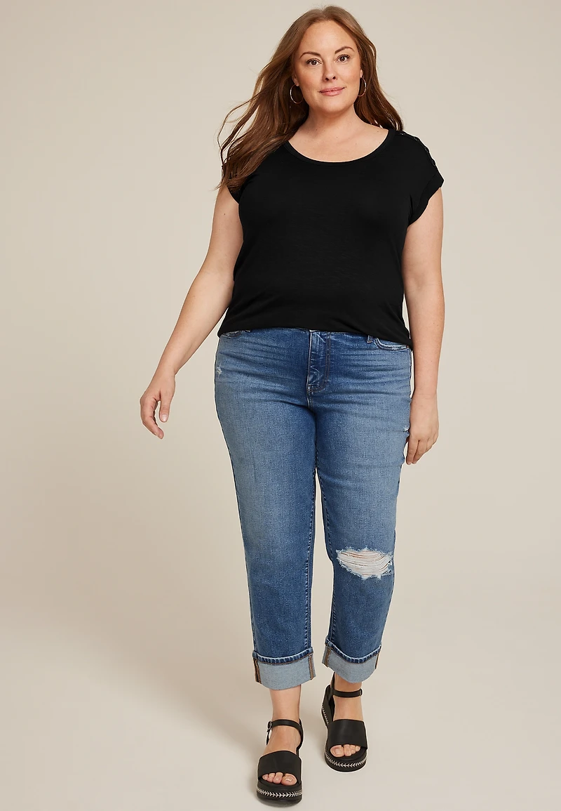 Plus Grommet Shoulder Scoop Neck Tee