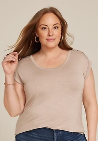 Plus Grommet Shoulder Scoop Neck Tee