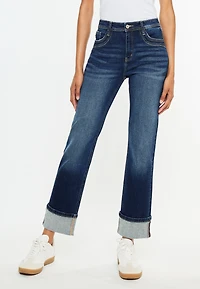 KanCan™ High Rise Seamed Pocket Cuffed Hem Straight Jean