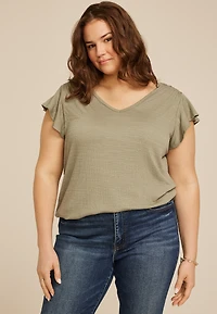 Plus Textured Flutter Sleeve Tee