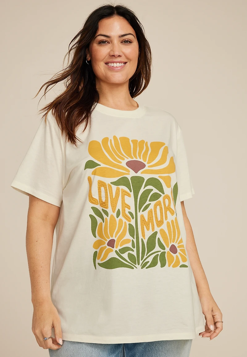 Plus Sunflower Love More Oversized Fit Graphic Tee