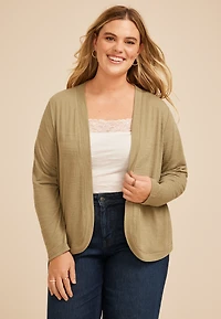 Plus Textured Curved Hem Cardigan