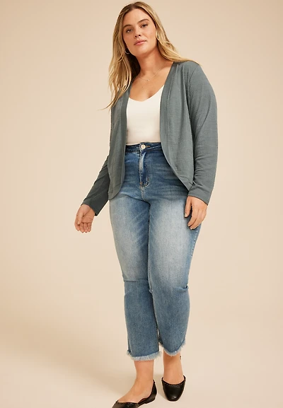 Plus Size Textured Curved Hem Cardigan 
