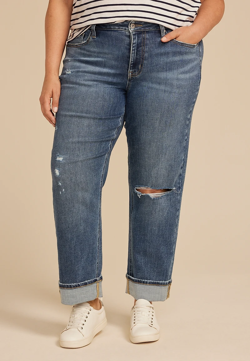Plus edgely™ High Rise Cuffed Hem Relaxed Straight Jean