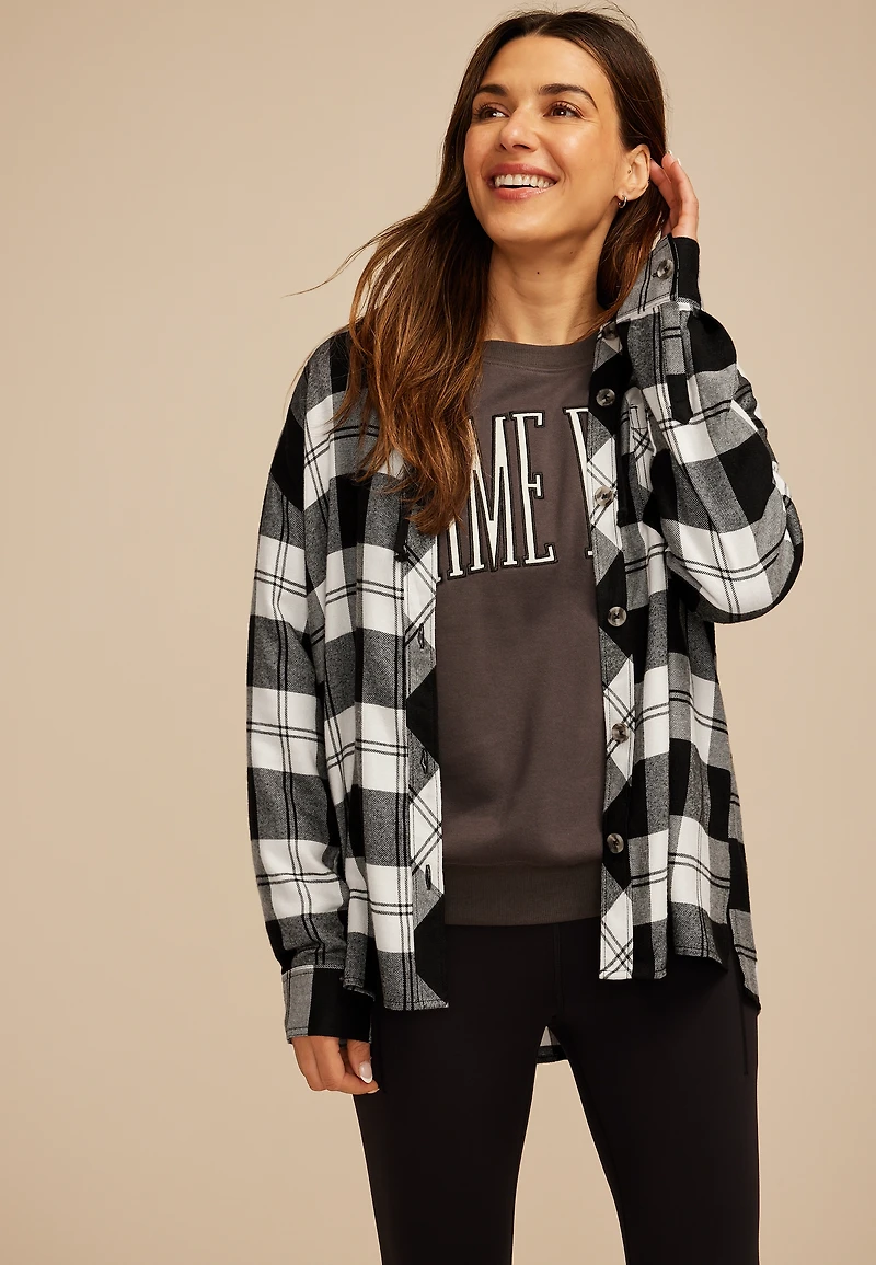 Plaid Hooded Boyfriend Button Down Shirt