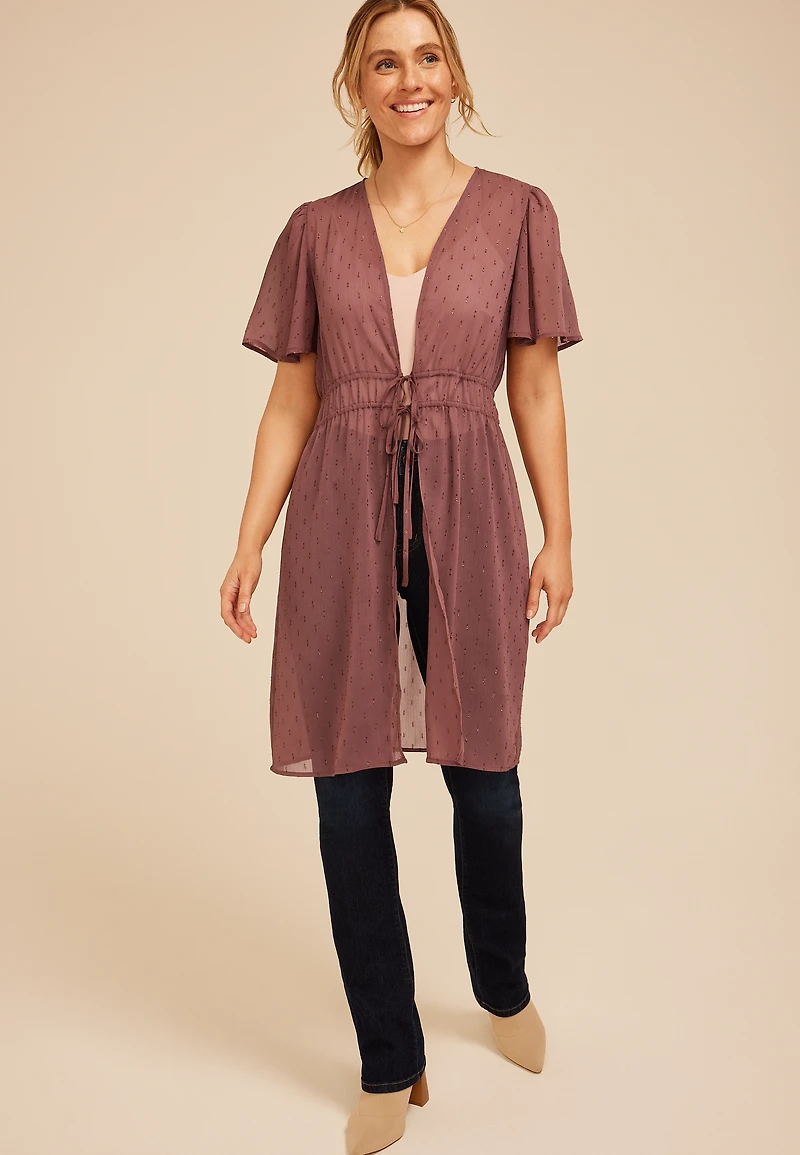 Metallic Sparkle Tie Waist Kimono