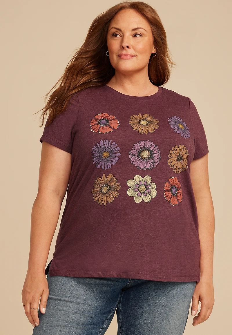 Plus Size Stacked Fall Floral Classic Fit Graphic Tee