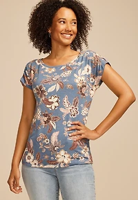 24/7 Fairhaven Floral  Ruched Shoulder Tee