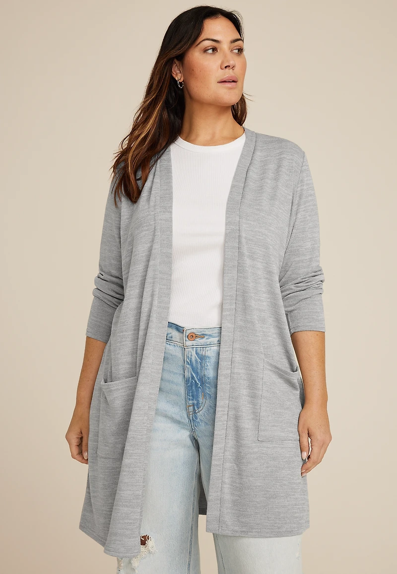 Plus Bow Back Open Front Duster Cardigan