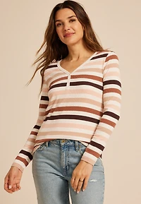 Heartland Striped Henley Long Sleeve Tee