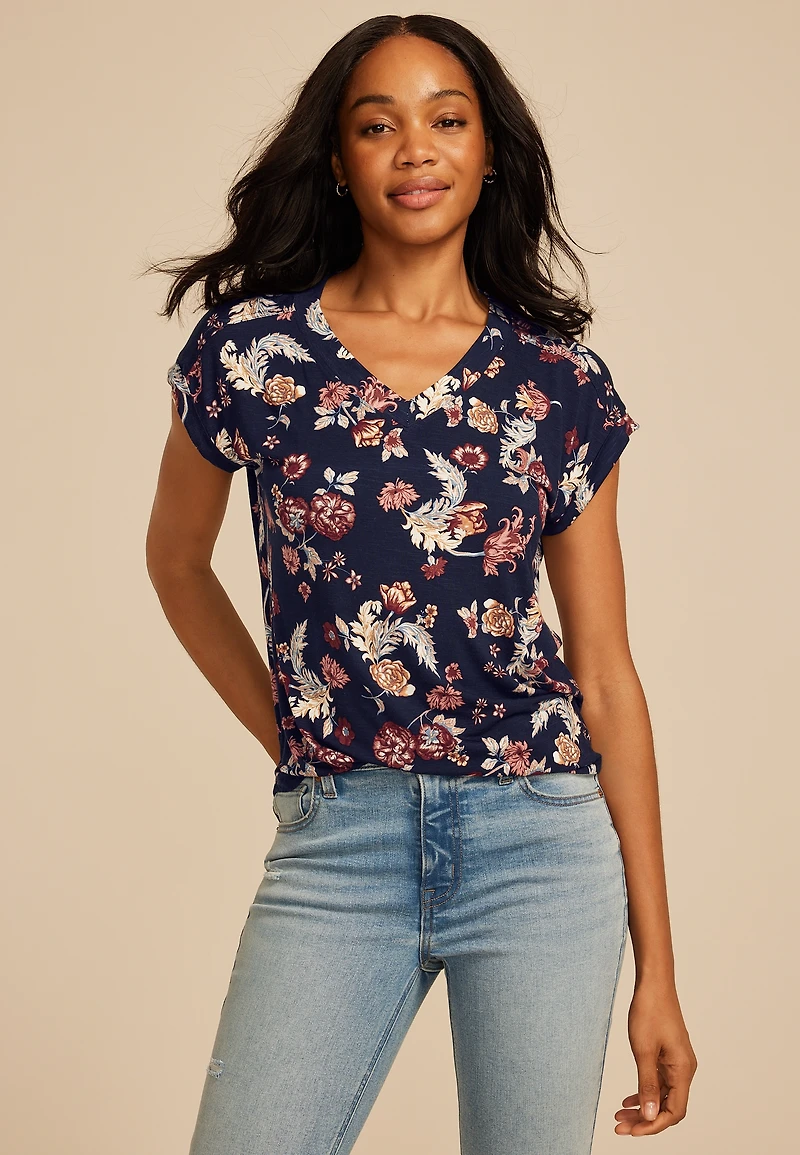 24/7 Berkley Floral V Neck Tee