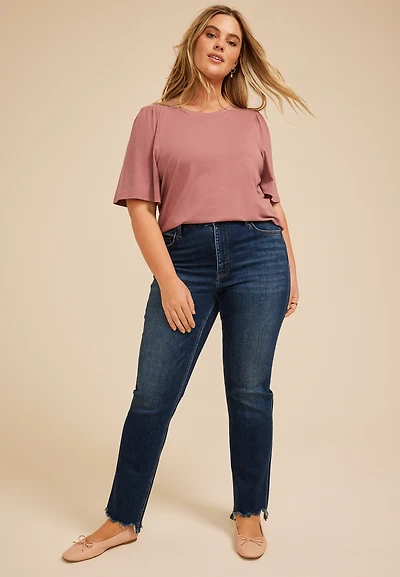 Plus Solid Flutter Sleeve Tee