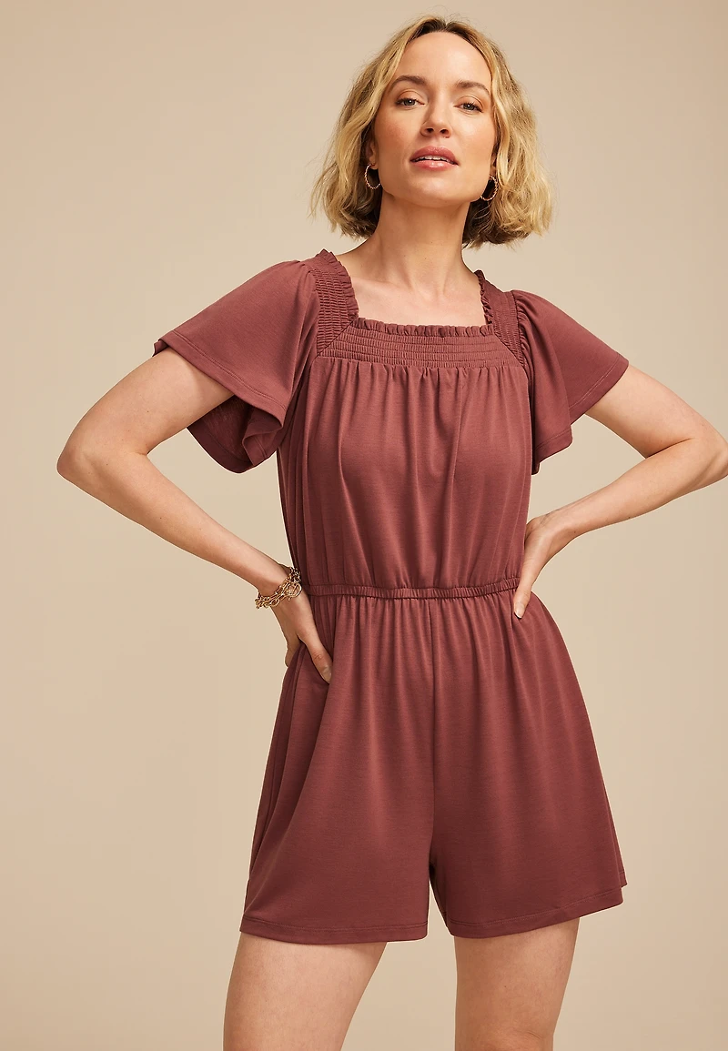 Bare Smocked Square Neck Romper