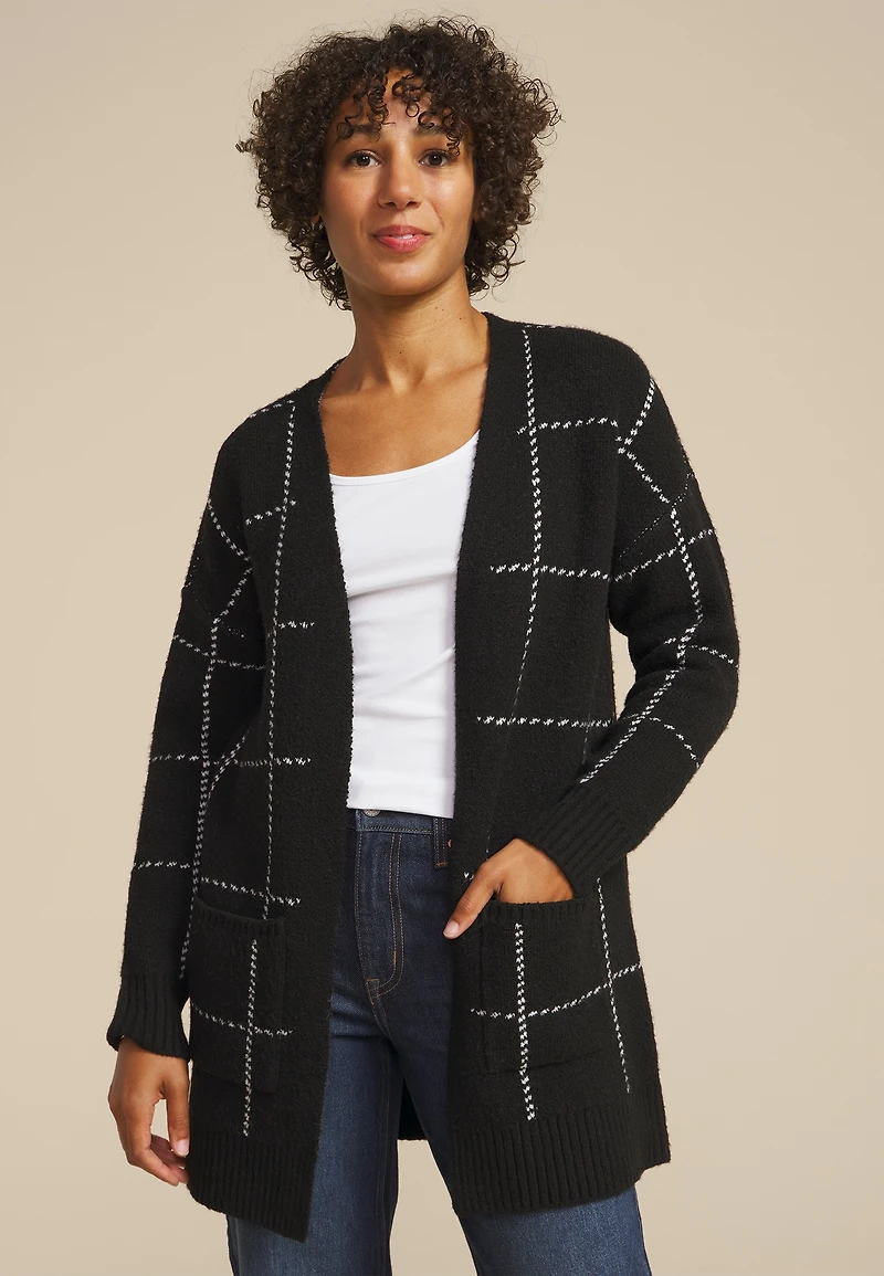 Windowpane Open Front Cardigan