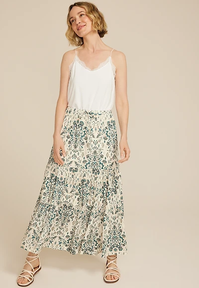 Multi Print High Rise Maxi Skirt