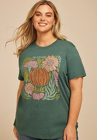 Plus Embroidered Pumpkin Oversized Fit Graphic Tee