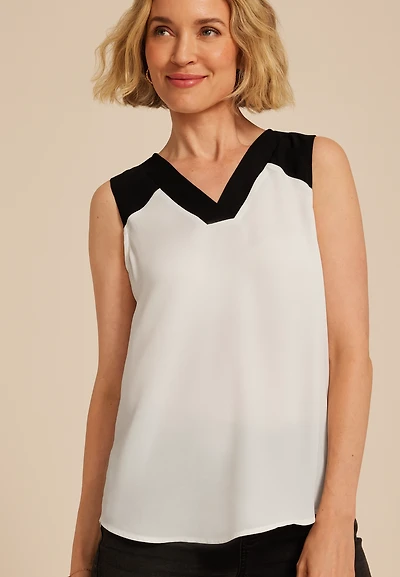 Colorblock V Neck Tank Top