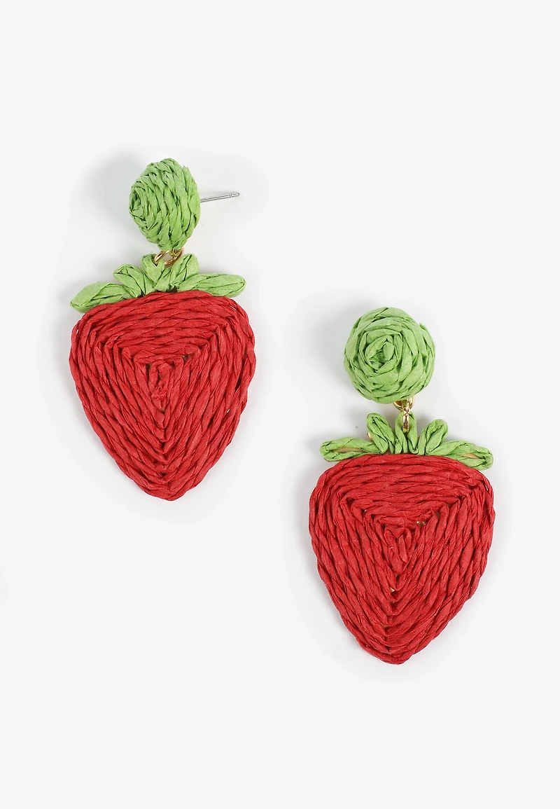 Raffia Strawberry Drop Earrings