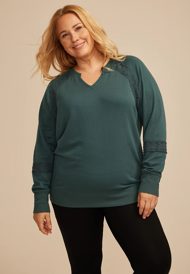Plus Crochet Mix Relaxed Fit Sweatshirt