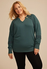 Plus Crochet Mix Relaxed Fit Sweatshirt