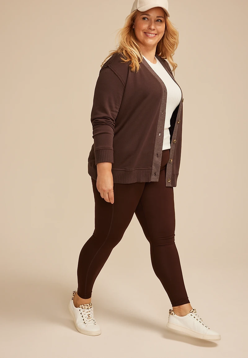 Plus Size French Terry Button Front Cardigan 