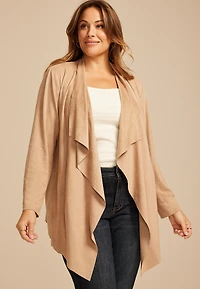 Plus Faux Suede Waterfall Cardigan