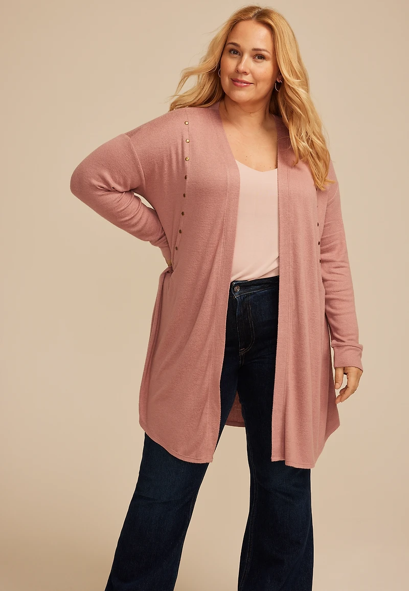 Plus Studded Open Front Duster Cardigan