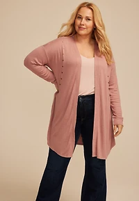 Plus Studded Open Front Duster Cardigan