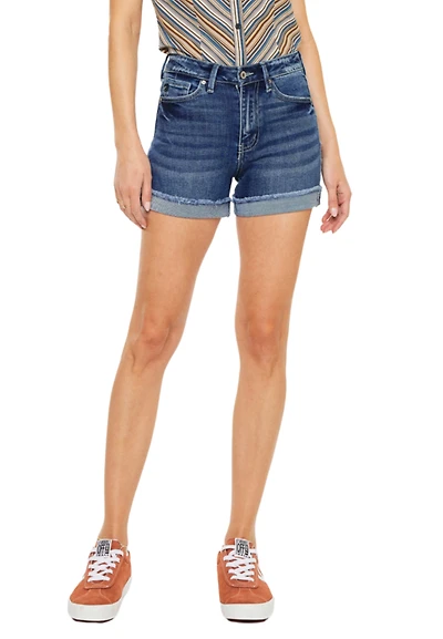 KanCan™ Dark Mid Rise Cuffed Frayed Hem 3.5in Short