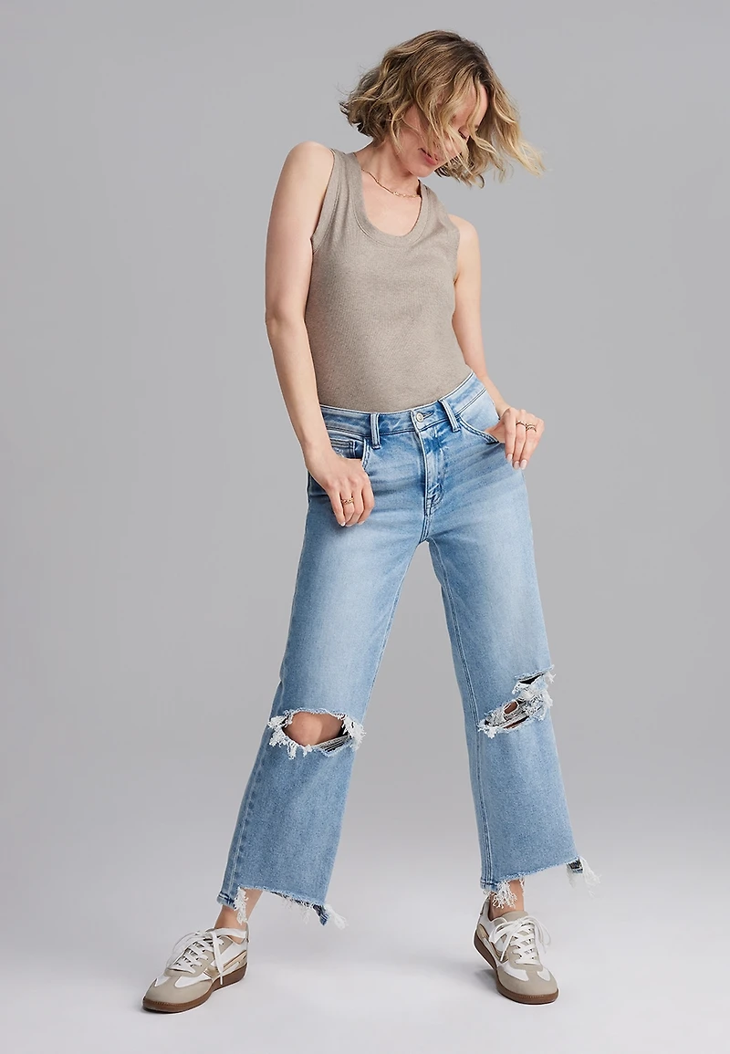 Flying Monkey™ High Rise Frayed Hem Ankle Straight Jean