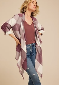 Plaid Open Front Waterfall Cardigan